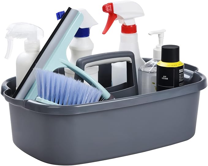 Haundry Large Cleaning Caddy with Handle, Tool Storage Basket Organizer, Sturdy Pail Bucket Organizer, Household Bucket for Cleaning Supplies - Gray by Haundry