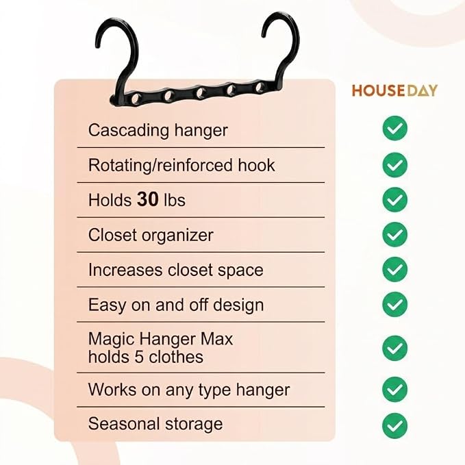 HOUSE DAY 10 Pack Space Saving Hangers, Black, Premium Smart Hanger | Space Saver Hanger Organizer, Closet Organizer and Storage for Dorm, Apartment, Dorm Room Essentials for Grouping Clothes - Image 6