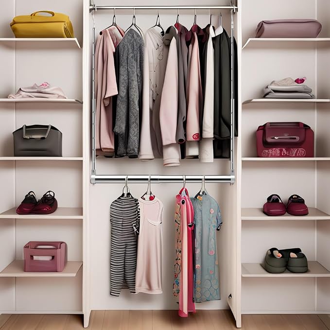 Adjustable Hanging Closet Rod, Extender Hanging Rod, Closet Hanging Organizer, Heavy Duty Closet Bar, Hanging Rod (1 Pack, Chrome) - Image 5