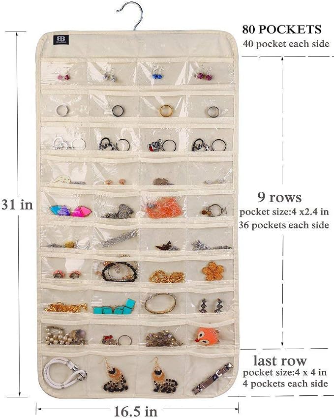 BB Brotrade Hanging Jewelry Organizer,Accessories Organizer,80 Pocket Organizer for Holding Jewelries（Beige） - Image 6