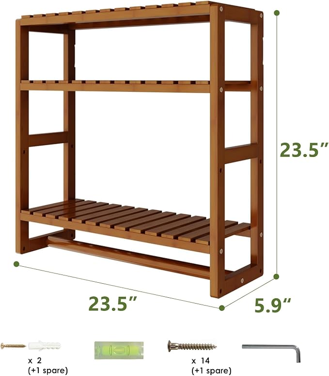 Galood Over The Toilet Storage Bathroom Shelves Wall Mounted 3 Tier Brown-L - Image 2