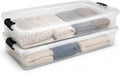 HOMZ Under Bed Clear Plastic Storage Bin w/Lid, 60 Qt, Gray Latch, 2 Pack | Stackable Underbed Container Set for Shoes, Bags, Clothes, and Towel Organization by Homz