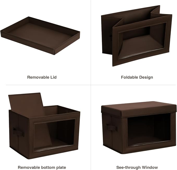 Homsorout Foldable Storage Boxes with Clear Window - Clothes Organizers and Decorative Bins with Lid, Fabric Storage Cube, Baskets for Shelves, Yarn, Home, Brown, 3 Pack - Image 7