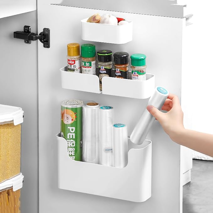 Adhesive Cabinet Door Organizer Storage 4 Pack, Door Rack Shelves Holder for Sink Kitchen Bathroom RV Pantry Bedroom Closet Laundry Office, White - Image 3