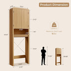 Over the Toilet Storage Cabinet, 69.69" Curved Bathroom Storage Organizer Cabinet with Doors and Adjustable Shelves, Wooden Free Standing Toilet Space Saver Rack, Natural - Image 2