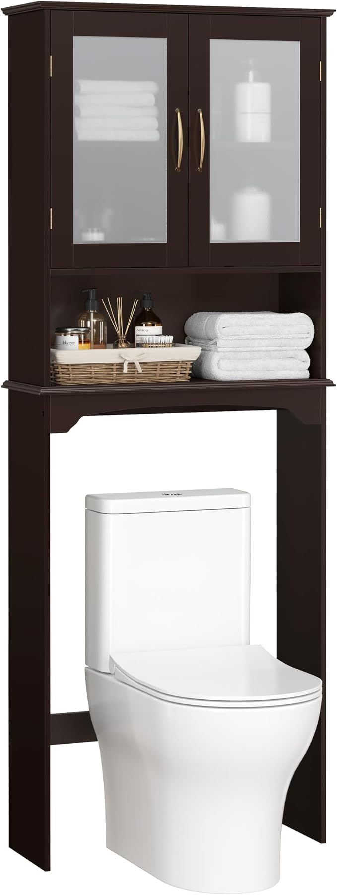 Yaheetech Over the Toilet Storage Cabinet with Glass Doors, Espresso by Unknown