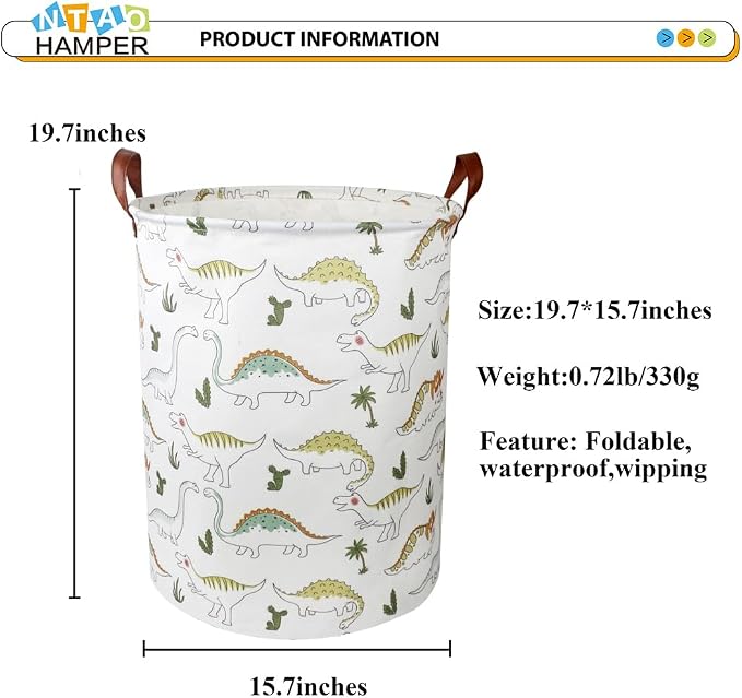NTAOHAMPER Dinosaur Laundry Hamper, laundry Basket, Waterproof Storage Bin for Bedroom, Clothes Organizer Basket, Room Decor(Light Dinosaur) - Image 5