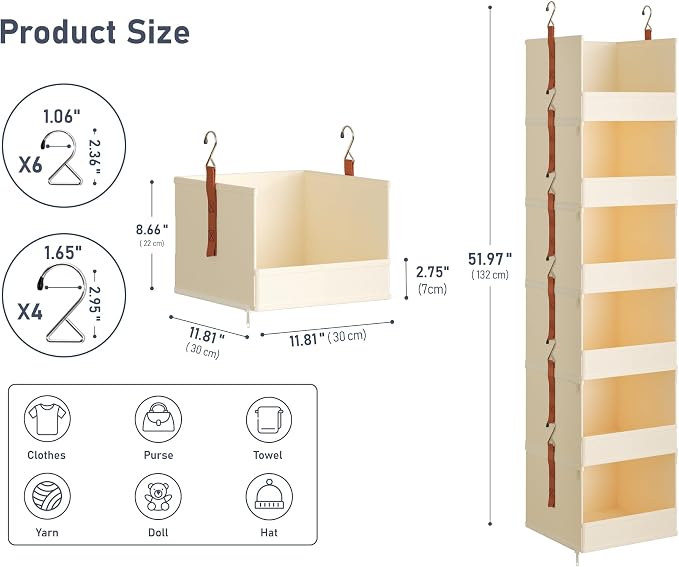 DIMJ Hanging Closet Organizer - 4-Tier Modular Hanging Shelves with Zippers Hooks, Collapsible Baskets for RV, Dorm, Small Spaces, Fabric Storage Bins for Clothes, Handbags - Image 2