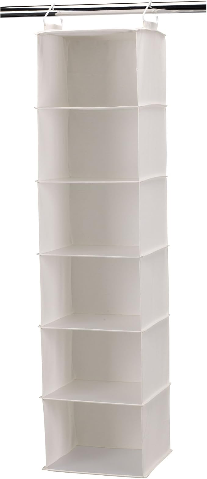 Household Essentials 6‑Shelf Hanging Closet Organizer in Soft Blended Canvas with Durable Plastic Shelving and Dual Wire Hooks, Cream by HouseholdEssentials