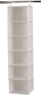 Household Essentials 6‑Shelf Hanging Closet Organizer in Soft Blended Canvas with Durable Plastic Shelving and Dual Wire Hooks, Cream by HouseholdEssentials
