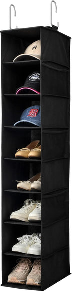 Berdeng Hanging Shoe Organizer for Closet with Side Mesh Pockets，Hat Racks for Baseball Caps，Shoe and Hat Holder & Storage，8-Shelf，Black，1 Pack by Berdeng