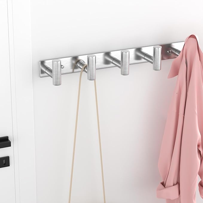VAEHOLD Silvery Hat and Coat Wall Mount Rack - 5 Hooks for Robes, Bags, Keys, and Towels - Bathroom Towel Hanger Organizer (1 Pack) - Image 3