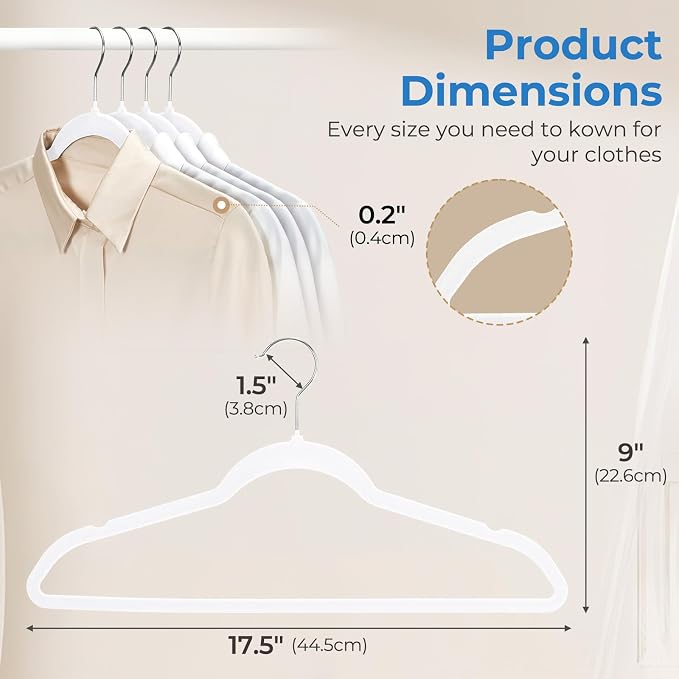 Smartor White Velvet Hangers 50 Pack, Non-Slip Space-Saving Clothes Hangers - Image 5