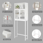 Launica Over the Toilet Storage Cabinet, Over Toilet Bathroom Organizer with Mesh Doors and Shelves, Freestanding Bathroom Storage Cabinet Above Toilet, Wood and Marble, White Marble - Image 8