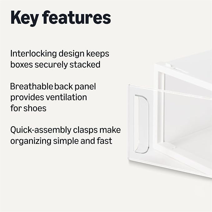 Amazon Basics Stackable and Foldable Clear Shoe Storage Organizer Box, Small, 12-Pack - Image 2