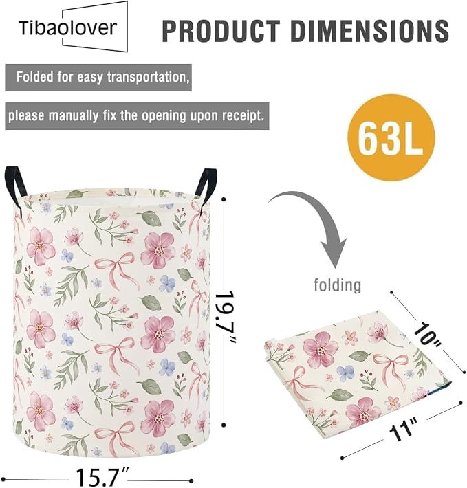 Baby Laundry Basket Baby Nursery Hamper Kids Laundry Basket Toy Storage Bin for Boys Room Decor Gift Baskets for Bedroom Bathroom(Watercolor Flower) - Image 2