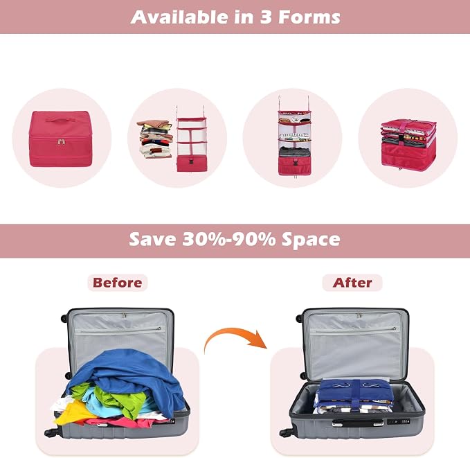 Surblue Hanging 3-Shelf Closet Organizer Pocket Collapsible Washable Oxford Fabric with 2 Hooks (L 11.41 * 11.41 * 19.68in, Rose) - Image 3