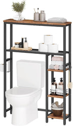 HOOBRO Over The Toilet Storage Cabinet, Freestanding Bathroom Organizer with Toilet Paper Holder, Hooks, 5-Tier Bathroom Storage Shelves for Laundry Room, Space Saver, Rustic Brown and Black BF84TS01 by HOOBRO