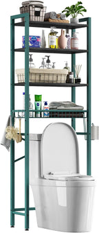 Kalrin Over-The-Toilet Storage Rack, 4-Tier Bathroom Organizer Shelf Over Toilet with Adjustable Shelf and Basket, Freestanding Space Saver Bathroom Shelves Above Toilet for Room (Green- Black) - Image 9