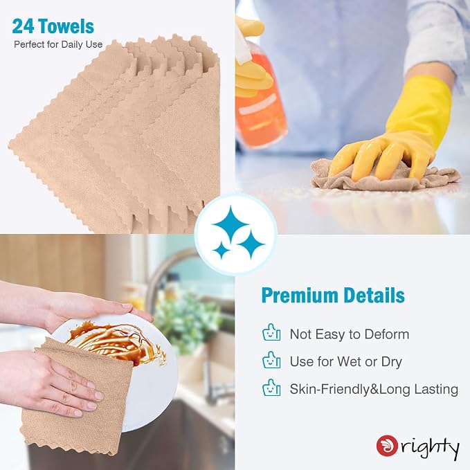 Orighty Microfiber Cleaning Cloth - 24 Pack, Brown Cleaning Rags 12x11 inch - Image 6
