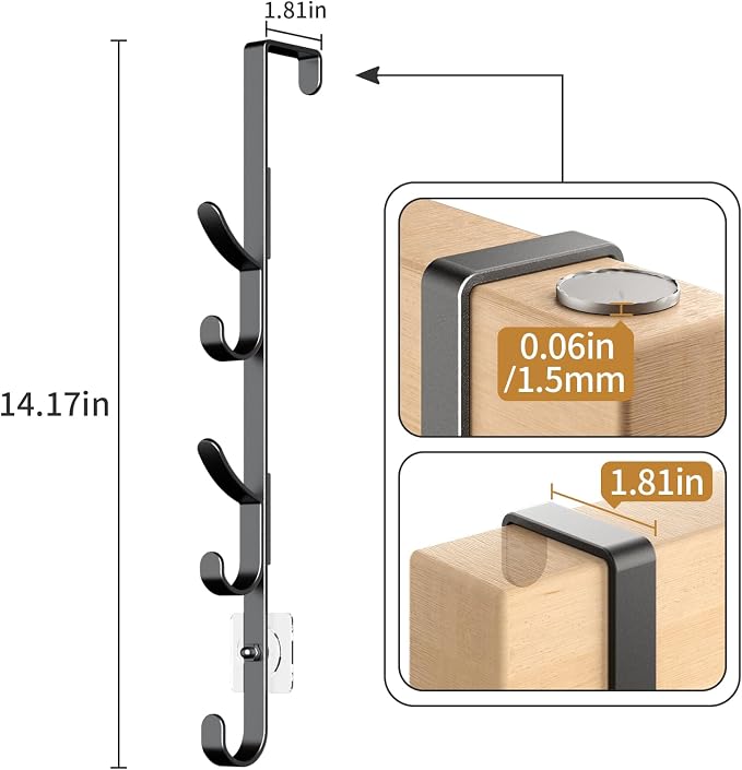 Kaiferty Over the Door Hooks, Metal Door Hooks for Hanging, Over the Door Purse Organizer for Coat Hanger, Back of Shower Door for Hanging Towel Rack Clothes, Hat, Bathroom, Closet (Black-4Packs) - Image 4