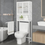 Launica Over the Toilet Storage Cabinet, Over Toilet Bathroom Organizer with Mesh Doors and Shelves, Freestanding Bathroom Storage Cabinet Above Toilet, Wood and Marble, White Marble by LAUNICA