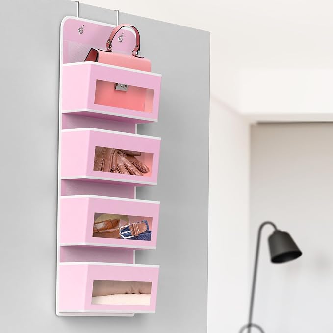 Simple Houseware 4 Clear Window Pocket Over Door Hanging Organizer, Pink - Image 6