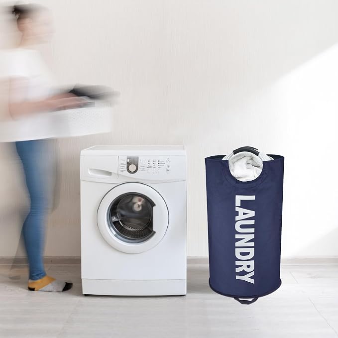 Maxsilan 90L Large Laundry Basket Bag, Collapsible Tall Hamper, Dark Blue - Image 8