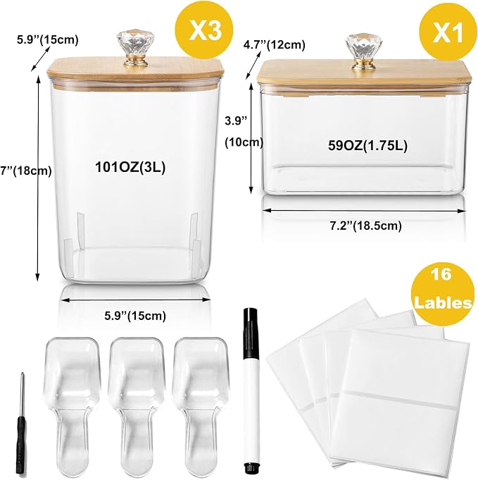 Large 4 Pack Laundry Pods Container & Laundry Powder Container, Plastic Laundry Room Organization and Storage Jars, Dryer Sheet Holder with Lid, Scoops, 16 Labels - Image 7