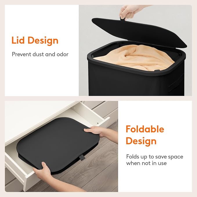 Lifewit 85L Large Laundry Basket with Lid, Laundry Hamper with Plastic Handles and Removable Bag, Foldable Tall Dirty Clothes Hampers for Laundry for Laundry Room, Bedroom, Bathroom, Dorm, Black - Image 6