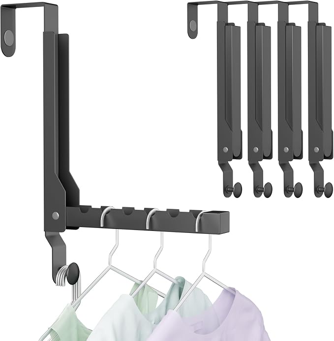 4 Pack Over The Door Hanger Folding Clothes Drying Rack, Folding Hanging Coat Rack for Indoor Laundry Room Compact Small Space Foldable Portable Clothing Hanger Hook Collapsible (Black-4(Upgraded)) by BAKON