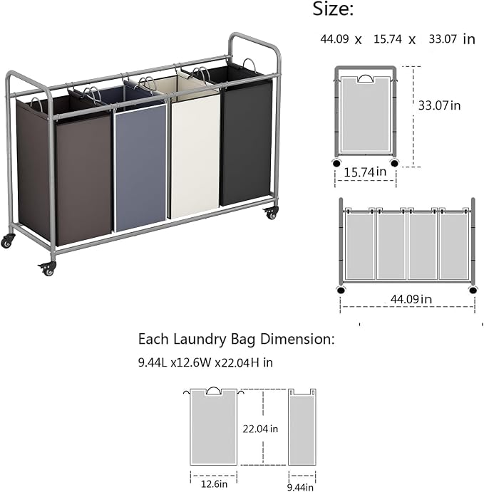 LINZINAR 4 Bags Laundry Hamper, Assorted Laundry Basket 180L Laundry Sorter - Image 6