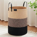 VIPOSCO 100L Tall Woven Rope Laundry Hamper, Leather Handles, Brown & Black by VIPOSCO