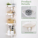 akinbas Tension Pole Shower Caddy Organizer with 4 Tier L-Shaped Rust Resistant Bathroom Corner Shelves with 34-124 Inch Adjustable No Drilling Quick Install Shower Rack for Bath Essentials (White) - Image 7
