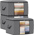 100L 3 Pack Storage Bags, Foldable Clothes Bins with Clear Window, Black | Blanket Storage Containers with Reinforced Handles for Bedding, Comforters, Clothing, Quilts and Closet Organization by StorageTastic