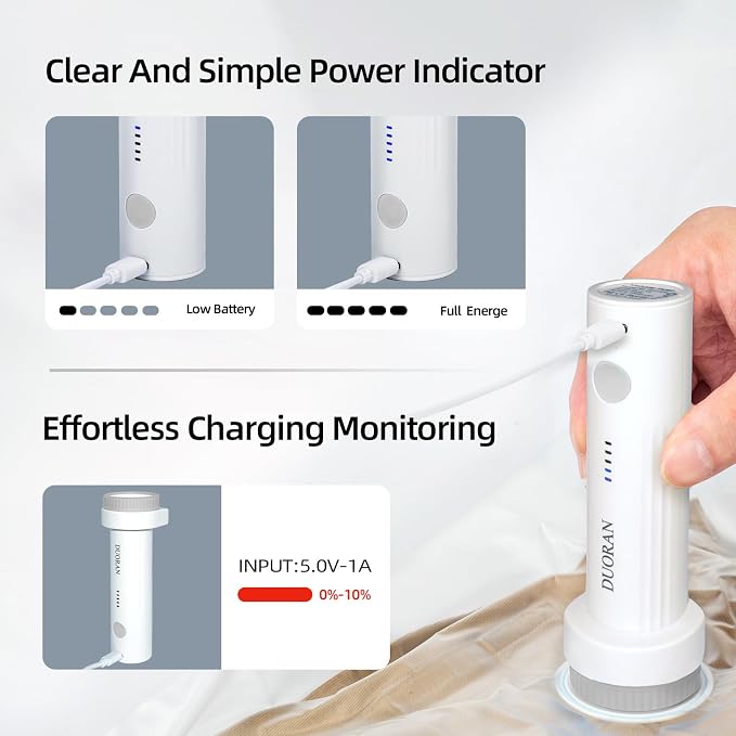 Cordless Electric Vacuum Pump for Vacuum Storage Bags Travel Air Pump, Portable USB Rechargeable Seal & Compression Bag Pump for Clothes, Blankets & Bedding (Grey) - Image 4