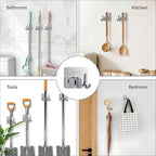 5 Pack Broom and Mop Organizer Wall Hanging, Adhesive Broom Holder, Silver - Image 7