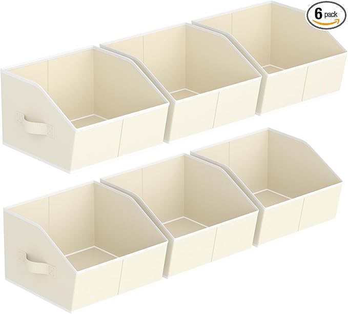 Homsorout Storage Bins for Shelves - Small Trapezoid Closet Shelf Organizer, Fabric Organization Bins with Handles, Storage Baskets for Clothes, Towel, Purse, 6 Pack, Beige by Homsorout