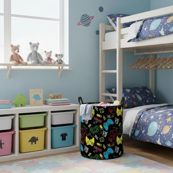 Baby Laundry Basket Baby Nursery Hamper Kids Laundry Basket Toy Storage Bin for Boys Room Decor Gift Baskets for Bedroom Bathroom(Game) - Image 5