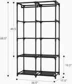 Portable Closet for Hanging Clothes, Portable Wardrobe Closet with Cover, 4 Storage Shelves, 2 Hanging Rods and 8 Side Pockets, Easy Assembly and Sturdy Free Standing Closet for Bedroom, Black - Image 3
