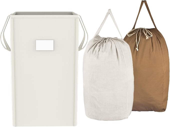 MCleanPin 210L Laundry Hamper Collapsible with 2 Washable Laundry Bags, Dirty Clothes Hamper,Laundry Basket with Handles Foldable Hamper Dorm Laundry Basket for College (Cream White) by MCleanPin