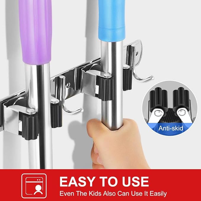 IMILLET 2 Pack Broom Holder Wall Mount Stainless Steel Mop Organizer - Image 5