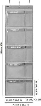 Weekly Kids Clothes Organizer Day of Week School Clothing Storage Monday to Friday Hanging Closet Organizer (GREY) - Image 6