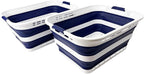 SAMMART 42L (11 Gallons) Collapsible Plastic Laundry Basket - Foldable Pop Up Storage Container/Organizer - Portable Washing Tub - Space Saving Hamper/Basket [BPA Free] (White/Starry Blue (Set of 2)) by SAMMART
