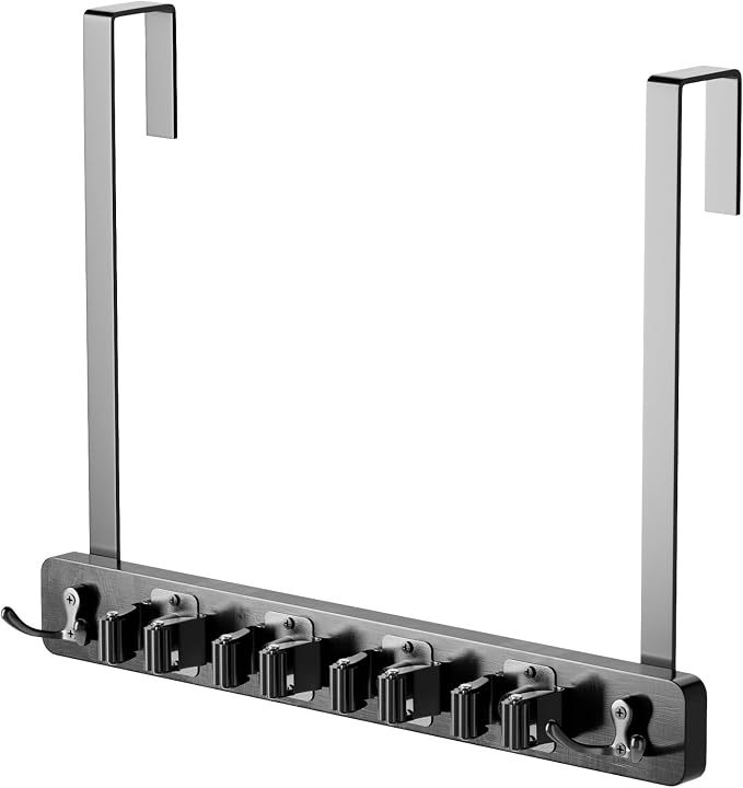 Mop and Broom Holder Wall Mount, No Drill Over the Door, Black - Image 8