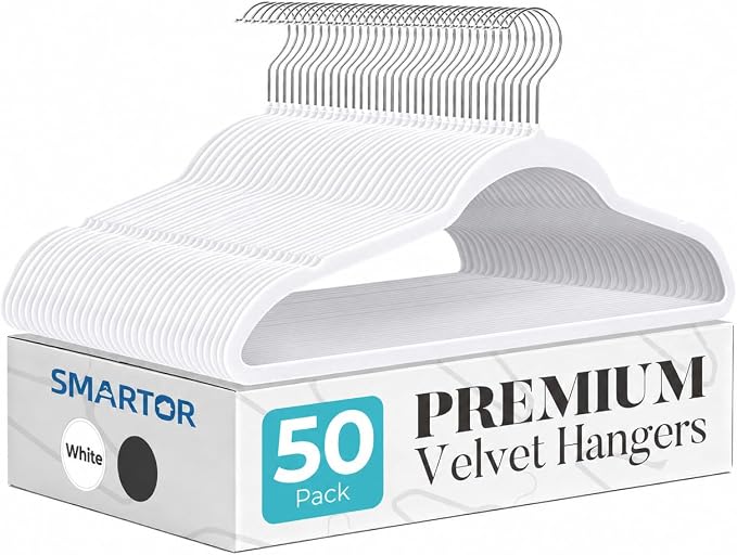 Smartor White Velvet Hangers 50 Pack, Non-Slip Space-Saving Clothes Hangers by Smartor