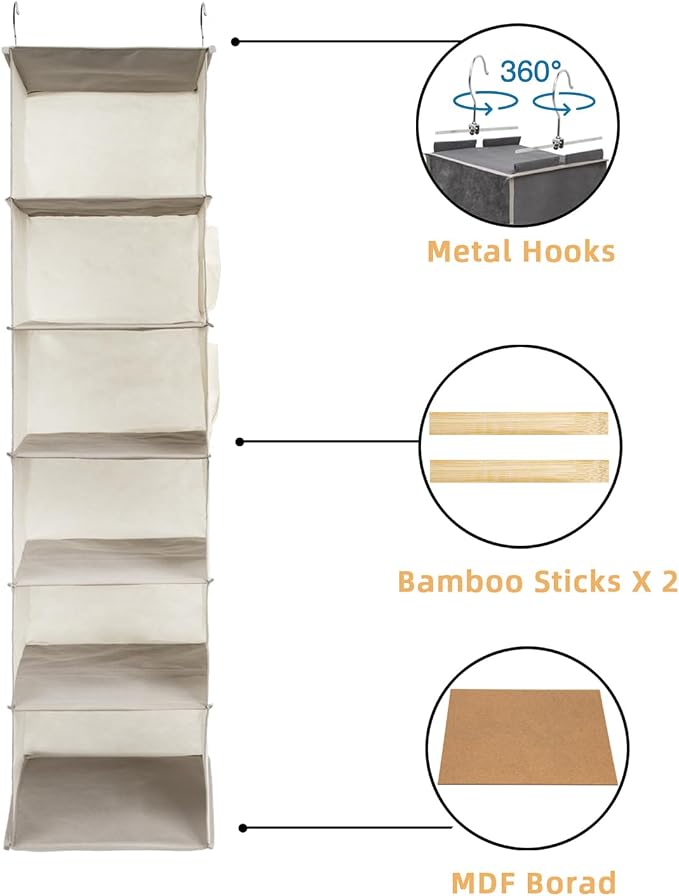 2 Packs Hanging Closet Organizer, 6-Shelf Closet Organizers and Storage with Side Pockets, Collapsible Hanging Shelves for Closet & RV & College Dorm,Beige - Image 4