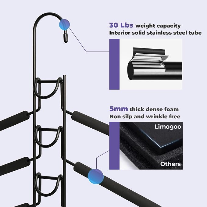 5 in 1 Multi Layer Hangers Space Saving with Non-Slip Foam Padded - Image 4