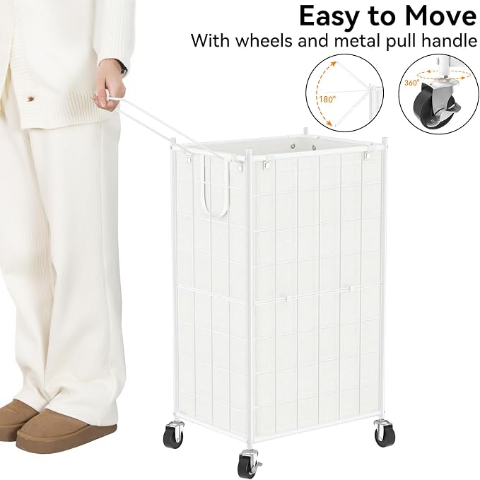 WOWLIVE Rolling Laundry Basket, Metal Wire Frame Laundry Hamper with Wheels - Image 5