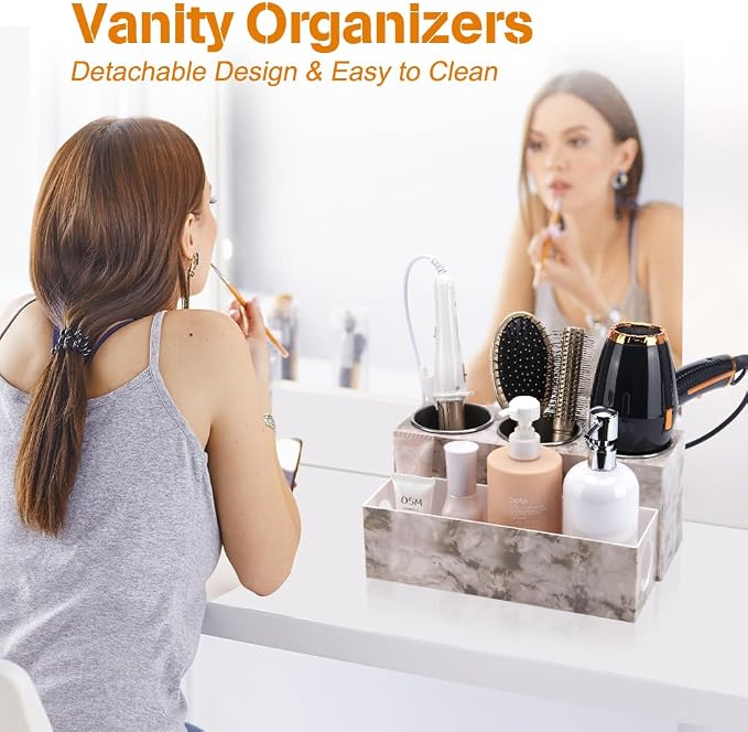 GFWARE Hot Hair Styling Tool Organizer with 3 Stainless Steel Cups, Marble - Image 3